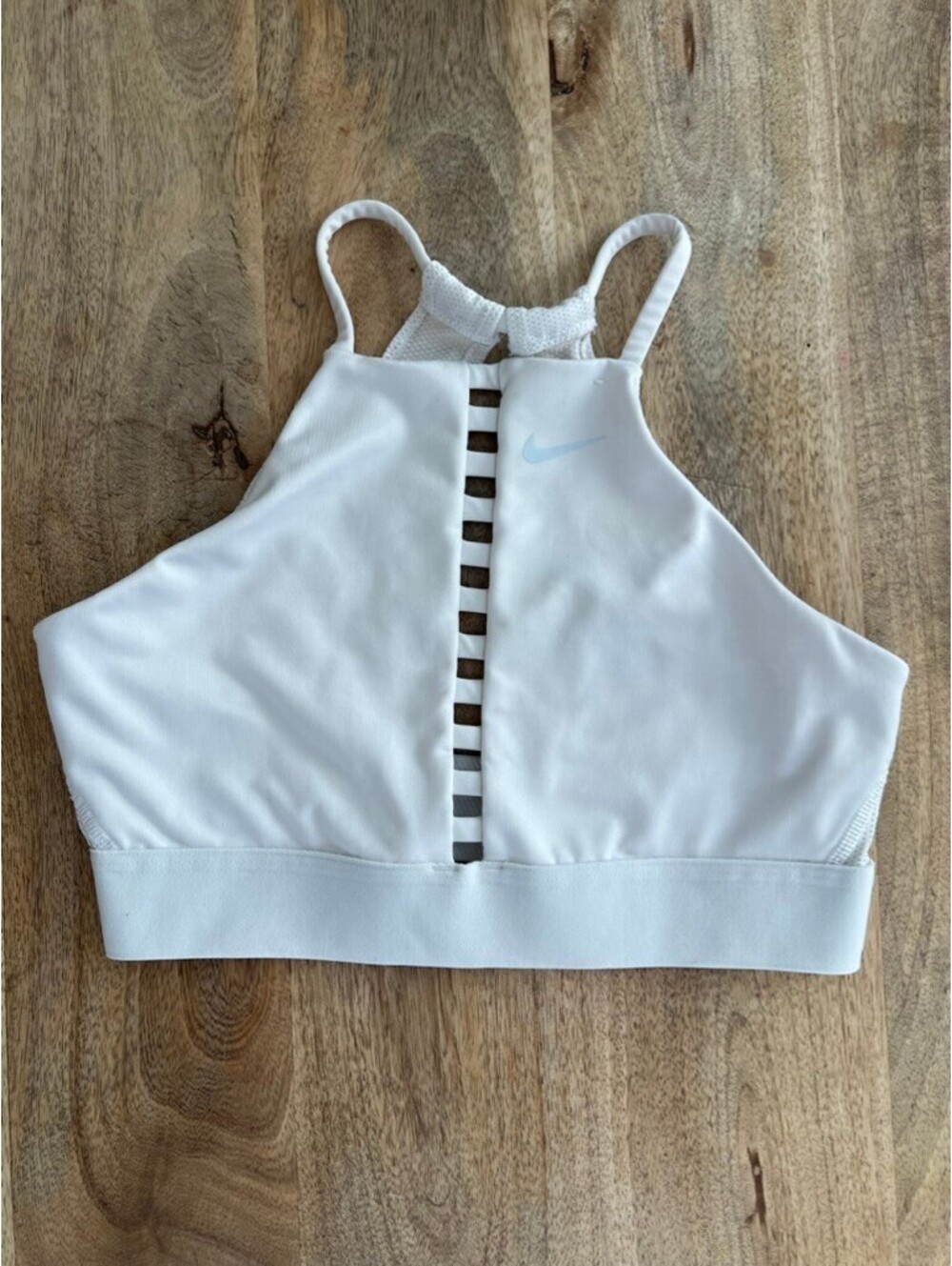Nike Indy Rainbow Ladder High-Neck Sports Bra Women's Size S White Gym Yoga
